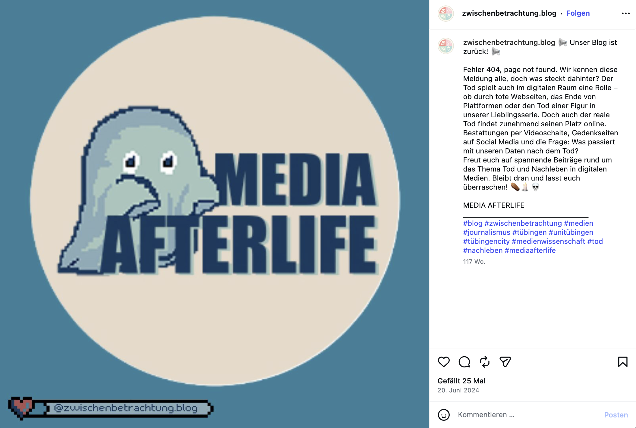 Instagram-Beitrag „Gedenken per Mausklick – Friedhöfe im Internet“